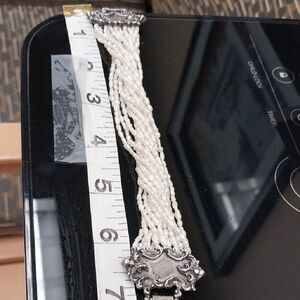 Elegant VINTAGE Sterling Silver and White  Seed Pearl Bracelet by T.Floree Hinsi